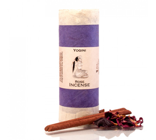 Безосновные Ароматические Палочки Роза Yogini Rose Incense тибетское благовоние 24 палочки 12 см в картонном тубусе (Непал)